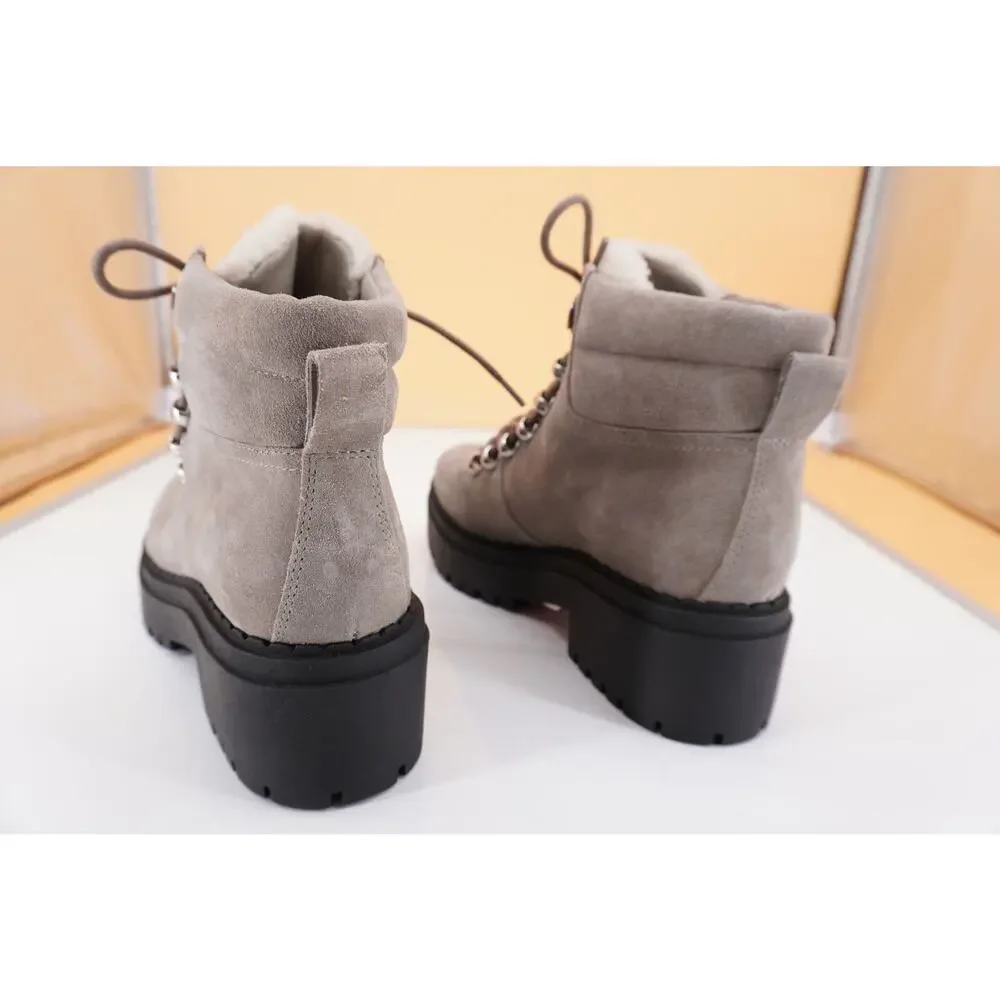 Marc Fisher Nairy grey suede Shearling ankle boot SZ 5 biker Lugg wool $250